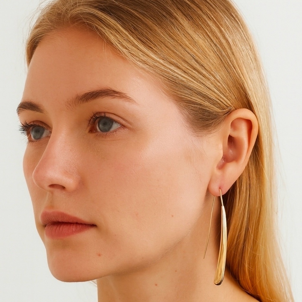 Gold Drop Curved Hook Earrings